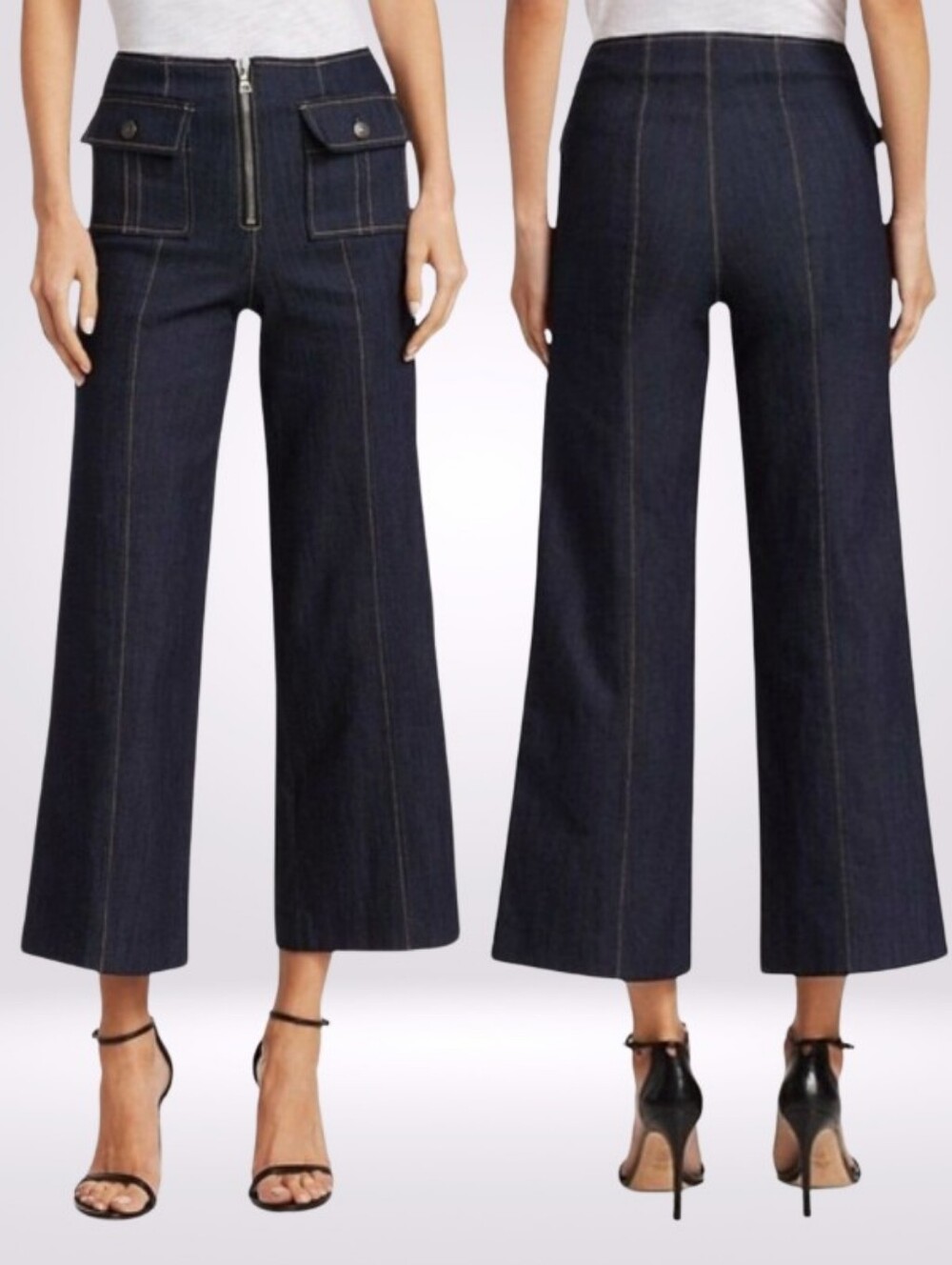 Cinq à Sept Azure Indigo Cargo Wide Leg Flare Dark Blue Jeans High-Rise Size 0